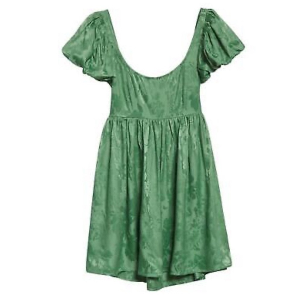 ByTiMo Floral Jacquard Babydoll Mini Dress In Emerald Size Small